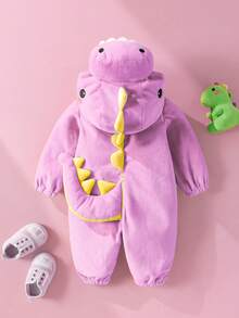 SHEIN Newborn Cute Funny Crystal Plush 3D Dinosaur Shaped Romper With Long Sleeve And Pants - Mauve Purple - View 3