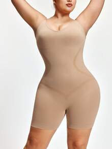 SHAPORA 加大码女士无缝塑身衣，收腹，束腰，轻盈压缩，平坦小腹，瘦腿，适合日常穿着和产后恢复 - 杏色 - 查看 6