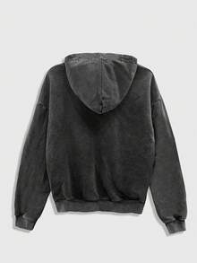 ROMWE MEN Street Life Men's Graphic Print Casual Pullover Hoodie, Long Sleeve Top - Black - View 2