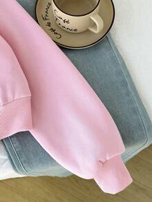SHEIN Sudadera corta con cremallera para niña preadolescente, estilo callejero casual minimalista y cómodo para uso diario, prenda de abrigo de otoño, vuelta al cole - Rosado Sandía - Ver 4