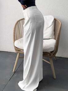 Jeta Ari Mid Rise Tailored Long Wide Leg Trousers Only Spring Summer Sexy Elegant Prom Vacation Occasion Office Work Fall - White - View 6