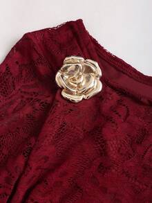 Sweetra Set de 2 piese: Fustă midi elegantă, versatilă, din dantelă și decor metalic, Y2K, roșie de Crăciun, toamnă - Burgundia - Vizualizare 4