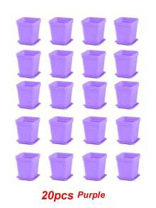 10/20 piezas Macetas cuadradas pequeñas de colores para suculentas con bandeja, macetas de plástico para contenedores de crecimiento de plantas, adecuadas para el hogar, jardín, balcón y oficina - Multicolor - Ver 11