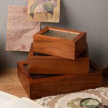 1件装复古木质柜，带玻璃门和抽屉，可用于存放化妆品和杂物，情人节礼物