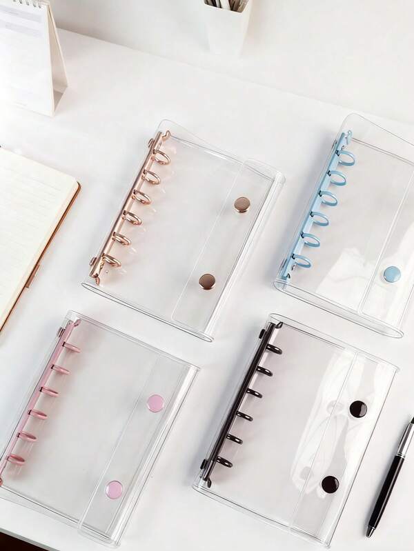 SHEIN A7 farbige transparente tragbare Mappe mit Doppeldruckknopf-Design, schöner Fotoaufbewahrungsbeutel, kann als Fotoalbum verwendet werden, um Geld zu sparen, Planer, Handbuch, Notizbuch, Aufkleberbuch, Bürobedarf, Schulmaterial, Rückkehr zur Schule