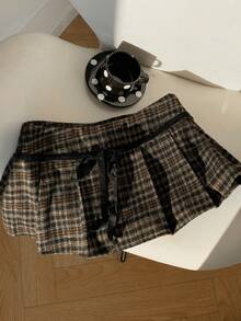 Comfortcana 女式格子褶饰腰部百搭A字裙 - 彩色 - 查看 3