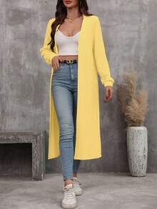 SHEIN LUNE 女式休闲纯色长款常规夹克，秋季 - 淡黃色 - 查看 3