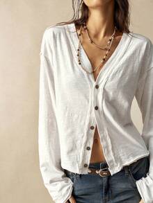 Bohemela Women's Casual Solid Color Knit Loose Long Sleeve T-Shirt