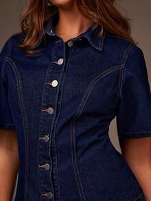 Athîral Women's Casual Washed Denim Short Sleeve Blouse