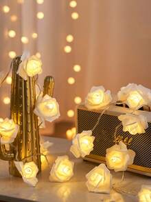 1 件 1.5/3 米家居装饰泡沫塑料玫瑰花灯串、卧室墙壁装饰玫瑰灯、房间床头装饰花灯、婚礼求婚派对装饰灯串、情人节装饰灯串、适合生日派对装饰 - 白色玫瑰 - 查看 12