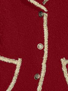 Franclia 女式休闲无袖单排扣口袋夹克，秋冬 - 紅色 - 查看 4