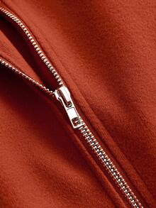 SHEIN Clasi 大码女式纯色拉链长袖系带休闲外套，秋冬款 - 紅木色 - 查看 6