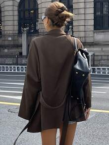 DAZY 女式纯色简约休闲长袖风衣 - 咖啡棕 - 查看 4