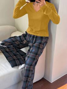 DAZY 2pcs/Set Women Loose Casual Comfortable Home Wear Set, Spring - Mustard Yellow - View 5
