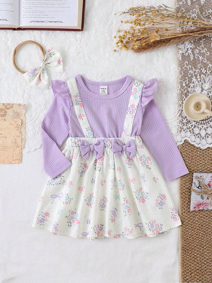 SHEIN Baby Mädchen Blumen Muster Patchwork 2 in 1 Kleid