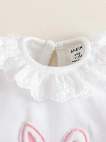 SHEIN Bộ 2 món áo kiểu Hàn Quốc thêu hình thỏ dễ thương mùa hè cho bé gái sơ sinh + quần in họa tiết hoa tươi mát, phù hợp với mọi dịp, màu hồng - Nhiều màu - Xem 7