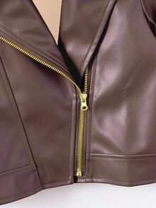 Girls' Cool & Stylish Faux Leather Jacket, Short Sleeve