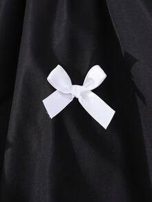 SHEIN ChillGRL Tween Girls' Retro Elegant Black Bow Cardigan And White Bow Strap Puff Strap Dress Set  Autumn/Winter  Princess Halloween/Christmas Party  Dresses Butterfly Outfit Black Outfits - Black - View 7