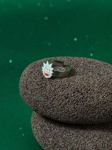 Rick and Morty X SHEIN Cartoon Character Rick Metal Ring, High-End Simple Open Ring - Silver - View 2