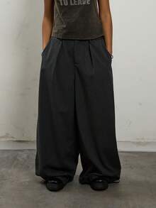 COUREZ Low Rise Baggy Balloon Fit Tailored Parachute Trousers, Y2K  Spring Going Out Party Festival Black Pants Sexy Elegant - Dark Grey - View 2