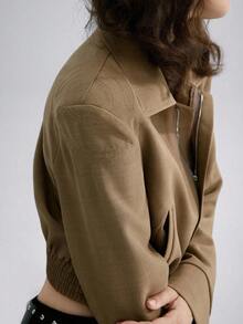 Women's Short Zip-Up Jacket, Winter Coat - Brown - View 5