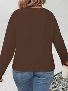 EMERY ROSE Women's All-Match Casual Crew Neck Long Sleeve Plus Size T-Shirt, Autumn/Winter - Coffee Brown - View 2