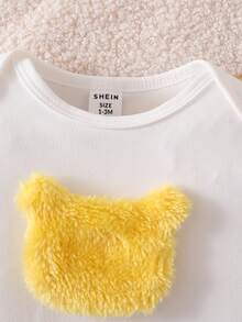 3pcs Set Cute Bear Embroidered Flannel Vest Infant Pajamas New Born Baby Girl Velvet Cute Yellow Three-Piece Set Autumn And Winter Baby Set Autumn Winter Season Baby Casual Sets - Yellow - View 6