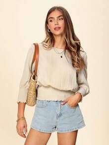 SHEIN LUNE 女士春季杏色棉质宽松度假衬衫