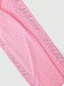 ROMWE MEN Street Life Spring Casual Graphic Pink Unisex Streetwear Style Rhinestone English Text Straight Leg Sweatpants - Pink - View 6