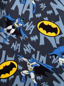 BATMAN X SHEIN Tween Boy Casual All-Over Print Crew Neck Loose Fit Long Sleeve Knit T-Shirt