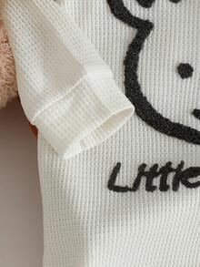 SHEIN 男婴华夫格圆领可爱动物及英文标语刺绣长袖连体衣，秋冬款 - 杏色 - 查看 6