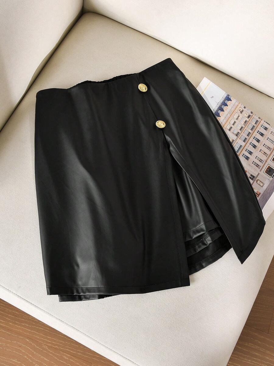 CosyJoli Shorts y falda de pana elegantes y casuales de talla grande - Negro - Ver 1