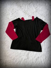 Sunspun Plus Size Oblique Shoulder 2 In 1 Skull Print Contrast Color Long Sleeve T-Shirt - Multicolor - View 2