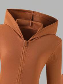 Tween Girls Casual Street Chic Autumn/Winter Brown Fuzzy Hooded Jacket & Flare Pants 2-Piece Outfit - Brown - View 7