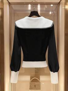 Franclia Áo khoác len cardigan dệt kim dáng ôm, ve áo lớn màu đen trắng, tay dài, nút kim loại, thiết kế đơn giản, thanh lịch dành cho nữ, mùa đông, mùa thu, giáng sinh, năm mới, lễ tạ ơn - Nhiều màu - Xem 2