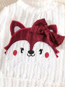 SHEIN Herbst Neugeborenes Mädchen Weiß Besticktes Langarm-Oberteil kombiniert mit rosa Hose 2 Stücke Lässig Set, einfach, modisch und vielseitig