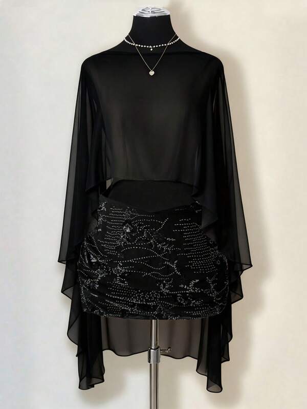 Sunspun Set de 2 piezas de chal de gasa con perlas y bordado pesado con cuentas, para cubrir el Body de las mujeres