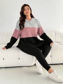 SHEIN Essnce 大码女装秋冬休闲宽松磨毛面料长袖连帽T恤打底裤两件套 秋季女装两件套 返校节机场女装亲子装休闲女套装 - 彩色 - 查看 6