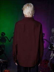 ROMWE MEN Goth 男士简约纯色纽扣长袖衬衫，秋季 - 彩色 - 查看 2