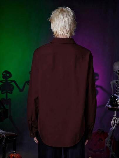 Goth Chemise à manches longues boutonnée de couleur unie simple pour hommes, automne