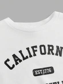 Girlism Teen Girls' Basic Casual Letter Print Sweatshirt Set, Black & White - Black and White - View 3