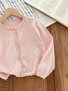 Blossori 秋冬款少女修身圆领开衫 - 淺粉色 - 查看 4