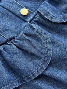 Elamini Women's Casual Washed Denim Sleeveless Ruffle Hem Dress Denim Denim Dress Ruffle Denim Dress Denim Pinafore Dress - Blue - View 3