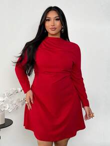 Firerie Plus Size Red Autumn Elegant Satin Party Mini Dress For Women,New Year Mother's Day Ruffle A-Line Flowy Stretchy Wedding Music Festival Holiday Outfit - Burgundy - View 4