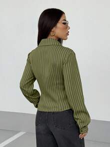 StreetHx Women's Retro Fitted Striped Shirt - Green - View 2