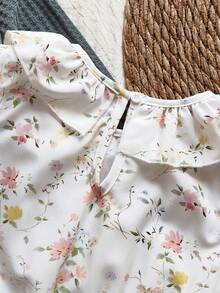 SHEIN Vintaside Kids Flickors fina blommiga klänning + kofta, blomsterdekorationer, moderiktig och mångsidig för vardagsbruk, vår/höst - Multifärgad - Visa 5
