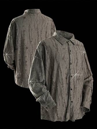 Grunge Punk Men's Knitted Casual Long Sleeve Shirt, Fall