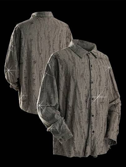 Grunge Punk Men's Knitted Casual Long Sleeve Shirt, Fall