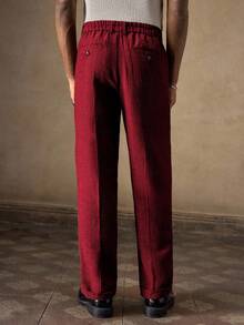 AKNOTIC Business Casual Quần ống đứng dáng rộng dệt kim cho nam, thời trang mặc hàng ngày - Đỏ - Xem 7