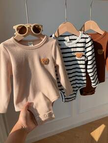 SHEIN 3件套新生儿男女宝宝可爱卡通印花长袖连体衣，男女通用婴儿服装，婴儿冬季服装 - 彩色 - 查看 6